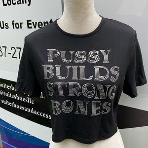 PBSB Rhinestone letter print crew neck crop top T-shirt womens